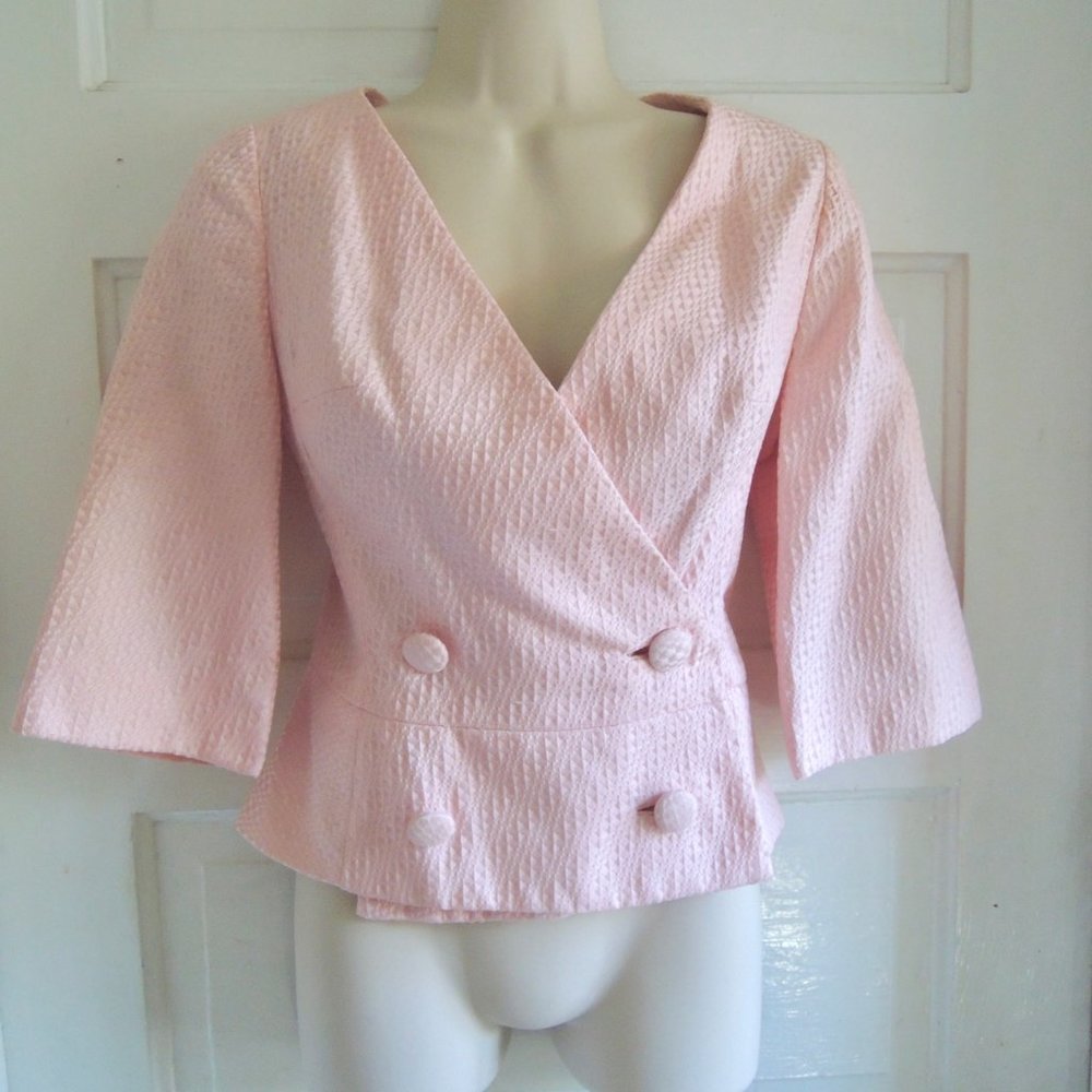 Vintage The Clothes Horse Pink Textured Short Jacket 3/4 Sleeves S